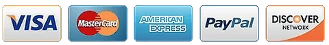 Visa, Mastercard, American Express, Discover, Apple Pay and Google Pay accepted