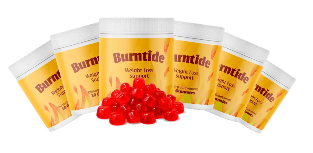 Six jars of Burntide shown in a row