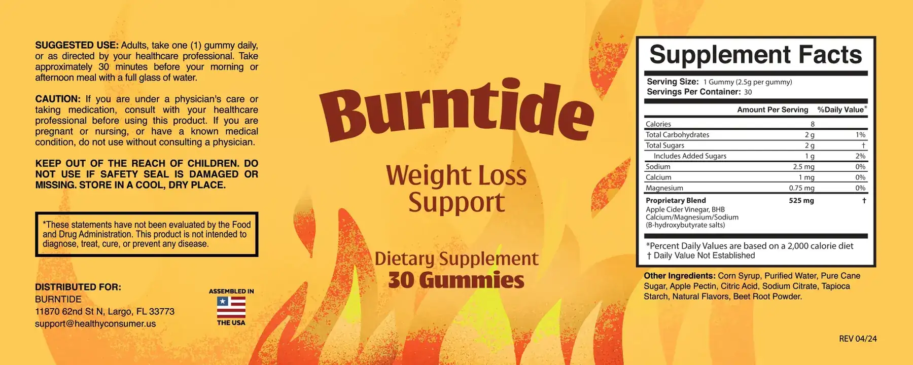 The Burntide label showing the Supplement Facts panel